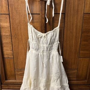 Free People Taking Sides Mini - White Sleeveless Dress with Tie Straps